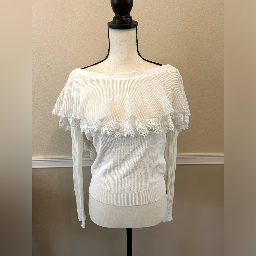 English Factory - off the shoulder frill/lace long sleeve. size large.